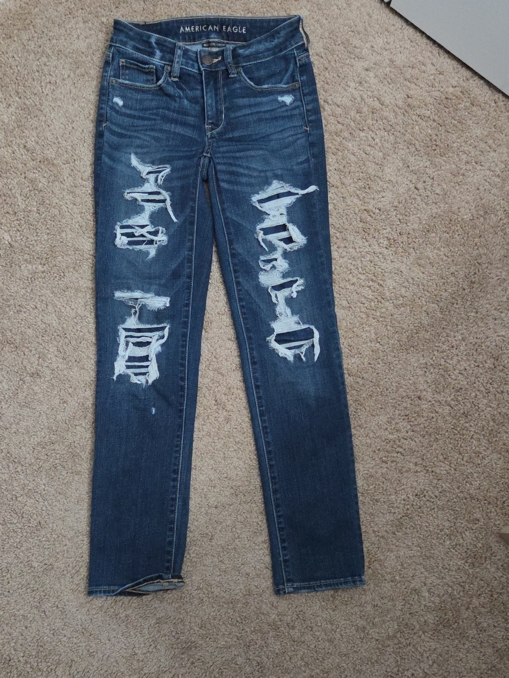 American Eagle Outfitters Dark Blue Distressed Skinny Jeans